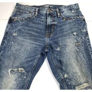 Studded Ripped Distressed Slim Jeans Mens 33x30 (really 32x28) Blue